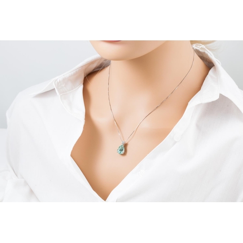 328 - AN AQUAMARINE AND DIAMOND PENDANT, the pear shaped aqua to a brilliant cut diamond bail, mounted in ... 