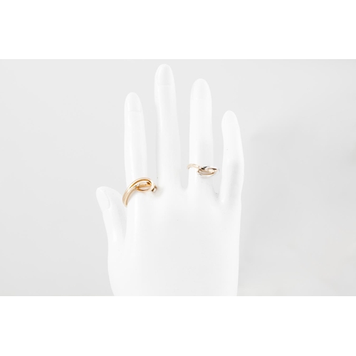 92 - TWO DIAMOND SET RINGS, of shaped form, mounted in 9ct gold, sizes N - O and I - J