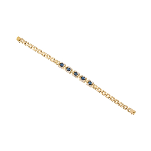 94 - A DIAMOND AND SAPPHIRE BRACELET, comprising five oval sapphires to diamond surrounds, brink link bra... 