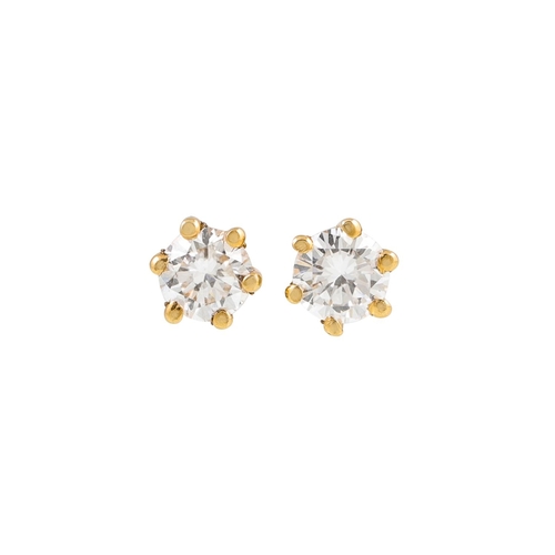 128 - A PAIR OF DIAMOND STUD EARRINGS, the brilliant cut diamonds mounted in 18ct gold.  Estimated: weight... 