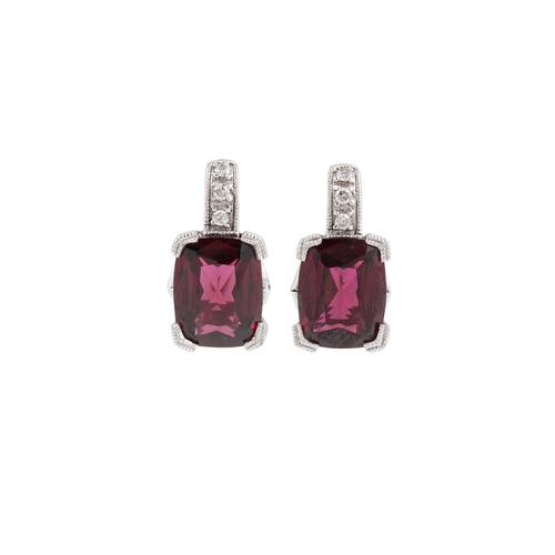 135 - A PAIR OF TOURMALINE AND DIAMOND EARRINGS, mounted in 14ct white gold