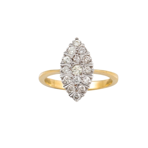 147 - A DIAMOND CLUSTER RING, marquise shape, mounted in gold. Estimated: weight of diamonds: 0.50 ct, siz... 