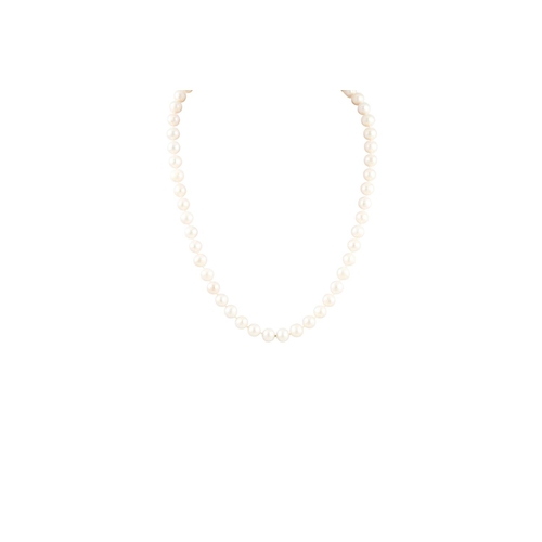 21 - A CULTURED PEARL NECKLACE, with a 9ct gold clasp