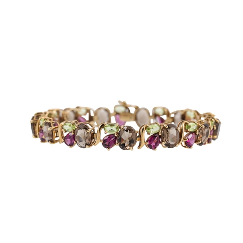 271 - A MULTI GEM SET BRACELET, set with peridot and quartz, mounted in gold