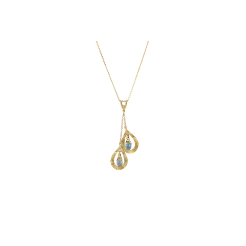 279 - A TOPAZ DROP NECKLACE, set with briolette topaz drops, on a 9ct gold chain