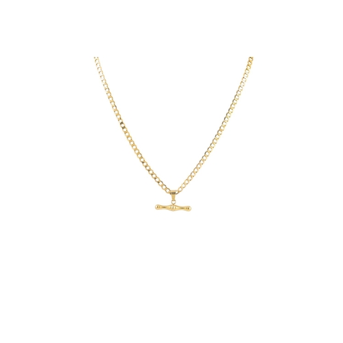 307 - A FLAT CURB LINK NECK CHAIN, 9ct gold with t bar, 7.5 g.