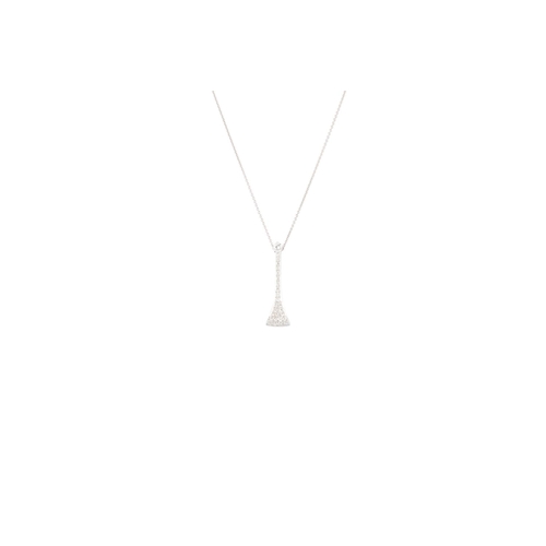 377 - A DIAMOND SET PENDANT, of drop design, pavé set in 18ct gold