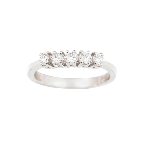 382 - A FIVE STONE DIAMOND RING, the brilliant cut diamonds mounted in 18ct white gold. Estimated: weight ... 