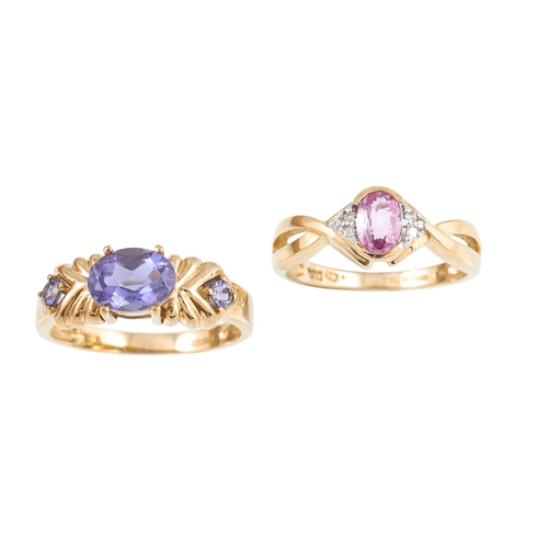 414 - TWO GEM SET DRESS RINGS, mounted in 9ct yellow gold