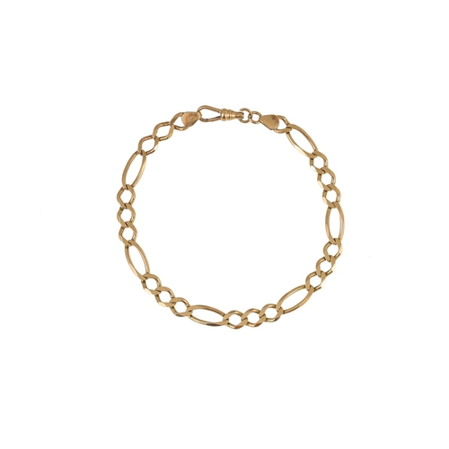 416 - A FLAT FANCY FIGARO LINK BRACELET, mounted in 9ct gold, 9.7 g.