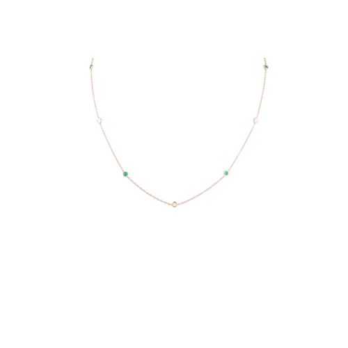 436 - A DIAMOND AND EMERALD SET CHAIN, the brilliant cut diamonds and emeralds collet set on 18ct pink gol... 