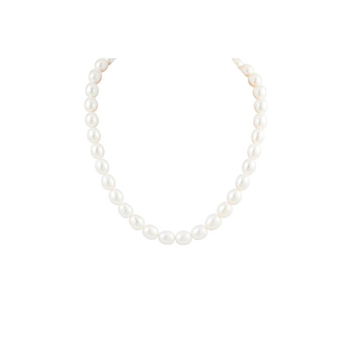 52 - A BAROQUE PEARL NECKLACE, to an 18ct gold diamond set ball clasp. Estimated; weight of diamonds: 1.0... 