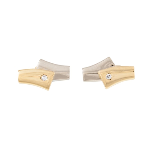 569 - A PAIR OF DIAMOND SET TWO COLOUR GOLD CUFFLINKS, (14.8 g)