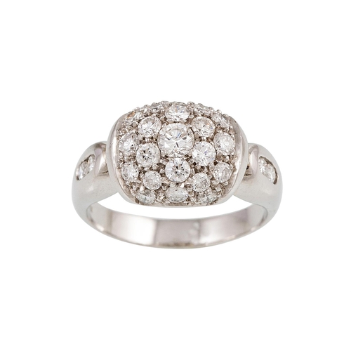 66 - A DIAMOND CLUSTER RING, pavé set in 18ct  white gold. Estimated: weight of diamonds: 1.08 ct, colour... 