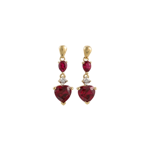 70 - A PAIR OF DIAMOND AND TOURMALINE EARRINGS, mounted in yellow gold