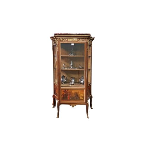 572 - AN ATTRACTIVE TALL SINGLE DOOR GLAZED DISPLAY CABINET, pink marbleized top, Venni Martin decorative ... 