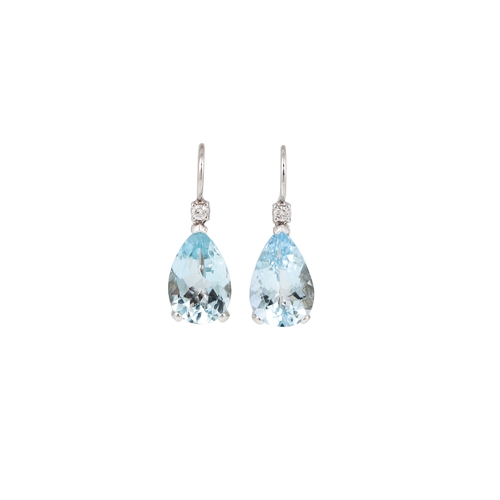 345 - A PAIR OF DIAMOND AND AQUAMARINE EARRINGS, set with pear shaped aquas and brilliant cut diamonds, mo... 