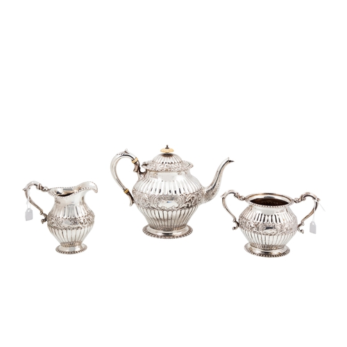 378 - A GEORGE IV IRISH SILVER THREE PIECE TEA SET,  Dublin 1910, By Charles Lamb