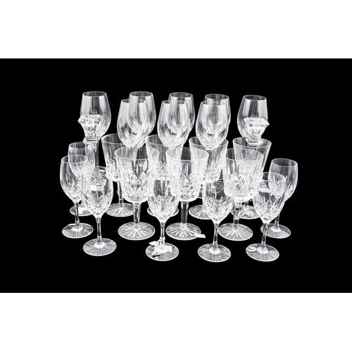 560 - EIGHT LISMORE WHITE WINE WATERFORD CRYSTAL GLASSES, together with seven miniature and seven large re... 