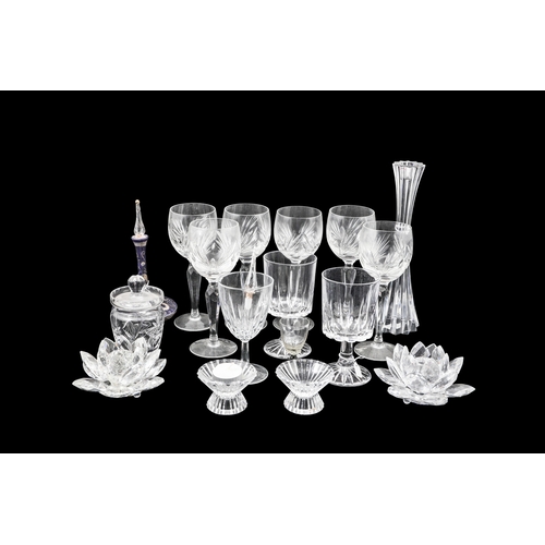 563 - A MISCELLANEOUS COLLECTION OF GLASSWARE, comprising a Tipperary crystal candle stick holder, six win... 