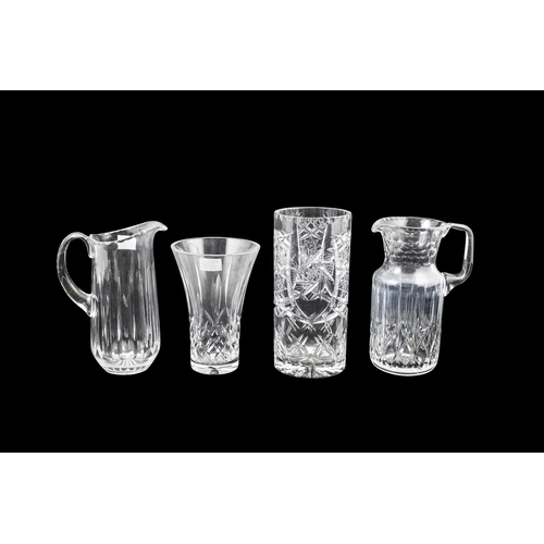 564 - A COLLECTION OF GLASSWARE, including two vases and two water jugs