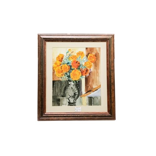 580 - CARMEL FLYNN (Ireland 20th century) Still life with flowers, watercolour, signed, ca 16 x 19''. (fra... 