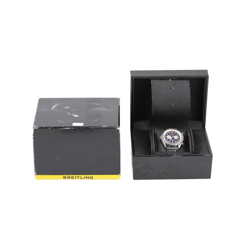 243 - A GENT'S STAINLESS STEEL BREITLING CHRONOMATIC WRIST WATCH, black face, (spare link) box and papers