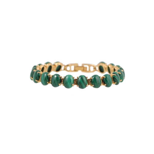 318 - A MALACHITE BRACELET, gold plated