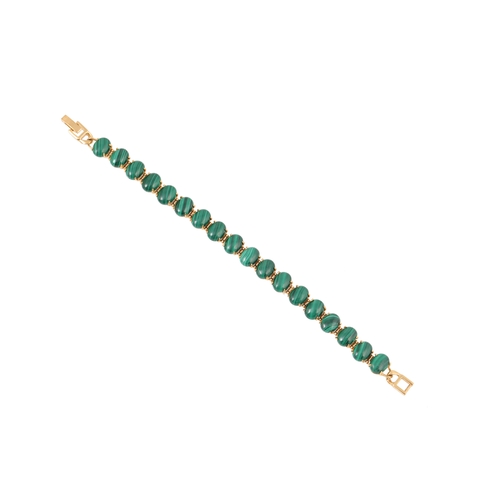 318 - A MALACHITE BRACELET, gold plated