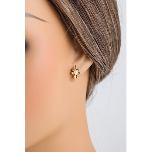 11 - A PAIR OF CULTURED PEARL STUD EARRINGS, mounted in 18ct gold