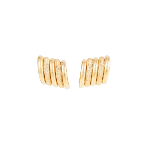 121 - A PAIR OF 14CT GOLD TEXTURED HOOP EARRINGS, together with a pair of 18ct gold half hoop earrings, 14... 