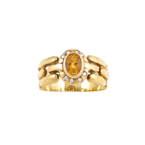 138 - A CITRINE RING, together with a pair of citrine earrings and pendant, all in 18ct yellow gold, size ... 