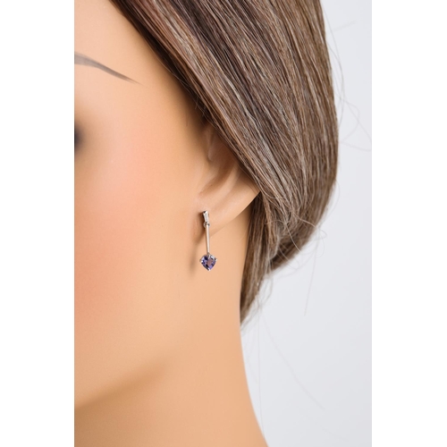 156 - A PAIR OF DIAMOND AND TANZANITE DROP EARRINGS, mounted in white gold