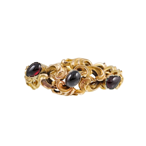 16 - AN ANTIQUE GARNET SET BRACELET, gold mounted, Rococo style