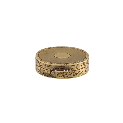 173 - A 14CT GOLD FRENCH ANTIQUE SNUFF BOX, engraved and engine turned decoration, hall marked on rim