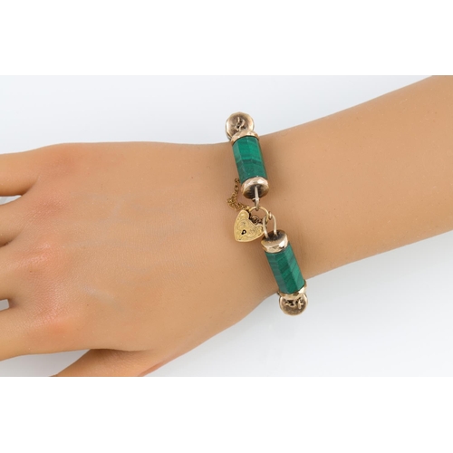 188 - AN ANTIQUE SCOTTISH MALACHITE BRACELET, mounted 9ct gold, circa 1885