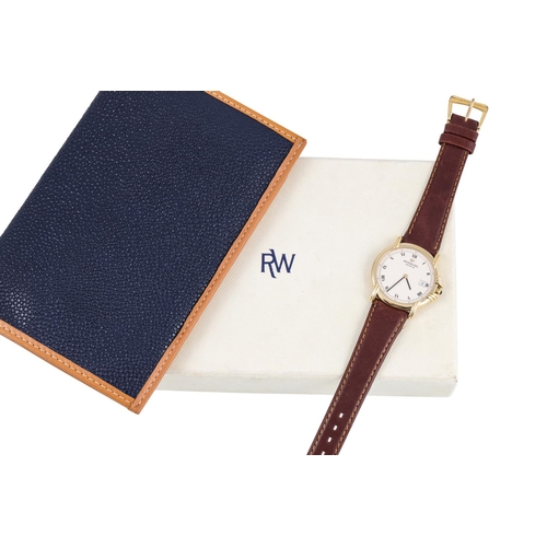 25 - A GENT'S RAYMOND WEIL WRIST WATCH, leather strap, wallet and papers