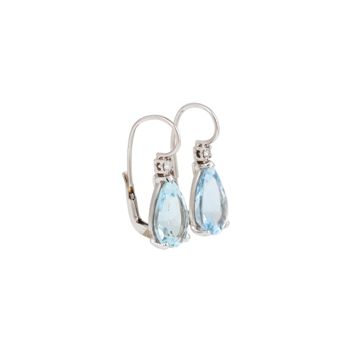 345 - A PAIR OF DIAMOND AND AQUAMARINE EARRINGS, set with pear shaped aquas and brilliant cut diamonds, mo... 