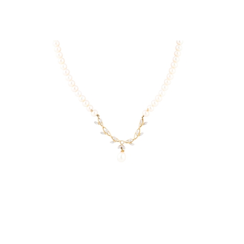 408 - A CULTURED PEARL NECKLACE, to a diamond and drop pearl centrepiece, 18ct gold mounts, together with ... 