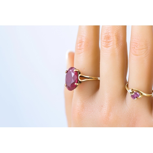 409 - A RUBY AND DIAMOND SET DRESS RING, mounted in 14ct yellow gold, together with a 9ct yellow gold gem ... 