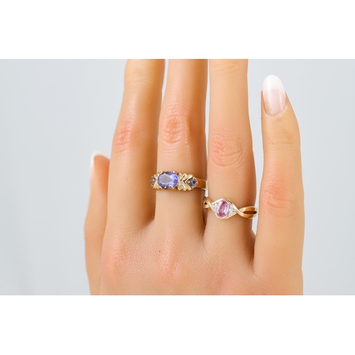 414 - TWO GEM SET DRESS RINGS, mounted in 9ct yellow gold