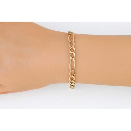 416 - A FLAT FANCY FIGARO LINK BRACELET, mounted in 9ct gold, 9.7 g.