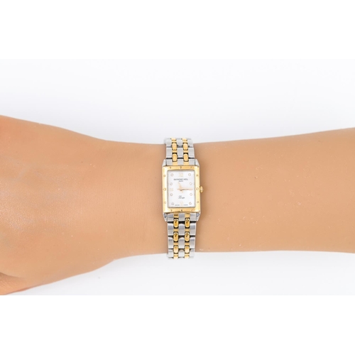 469 - A LADY'S RAYMOND WEIL BI-METAL TANGO WRIST WATCH, mother of pearl dial.