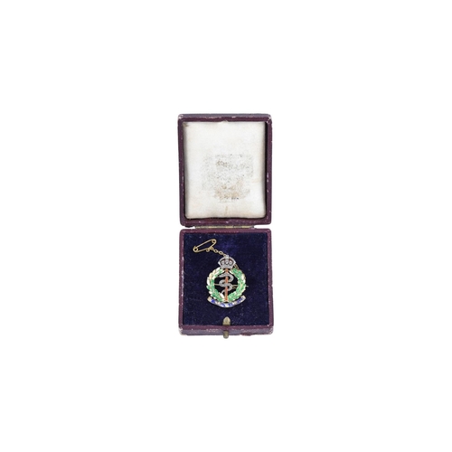 487 - AN ANTIQUE DIAMOND SET POLYCHROME ENAMEL SWEET HEART BROOCH, WWI period ''Royal army medical corps''... 