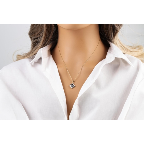 5 - A DIAMOND AND SAPPHIRE PENDANT, square from mounted in white gold