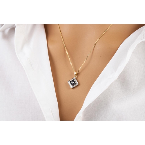 5 - A DIAMOND AND SAPPHIRE PENDANT, square from mounted in white gold