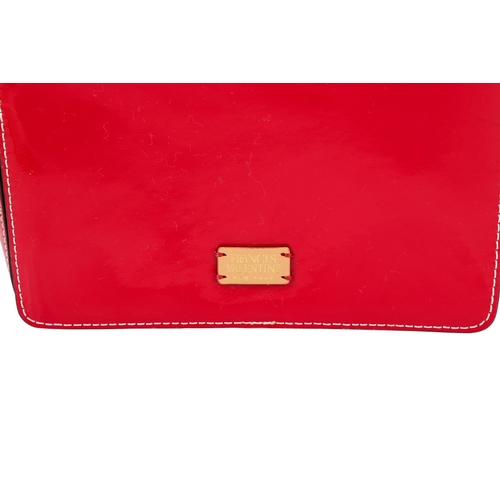 515 - A FRANCES VALENTINE CROSS BODY BAG, soft mini 'Midge' bag, patent red colour with light brown strap ... 