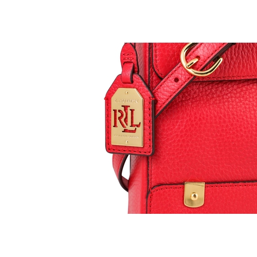 516 - A LAUREL, Ralph Lauren cross body bag, messenger style, red colour with gold hard wear