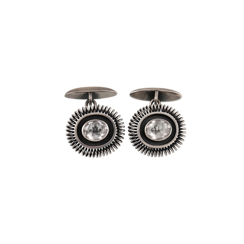 82 - A PAIR OF SILVER CUFFLINKS, together with a matching ring