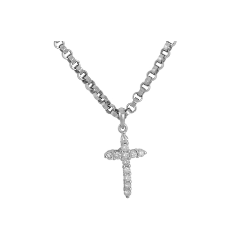 13 - A DIAMOND SET CROSS, the brilliant cut diamonds mounted in white gold, on an 18ct white gold belcher... 